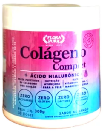 Colageno Complet Sabor + Acido Hialuronico Sabor Morango 300g / Combate rugas e bigode chinês