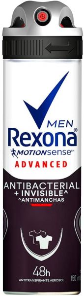 Desodorante Antitranspirante Aerosol Masculino Antibacterial + Invisible 72 Horas 150Ml, Rexona