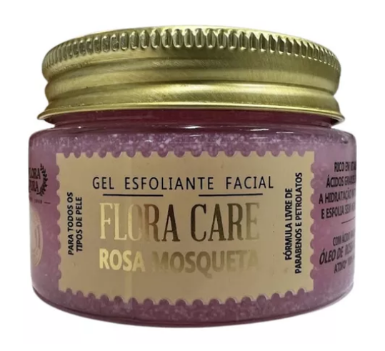 GEL FACIAL ESFOLIANTE ROSA MOSQUETA ( linha flora care )  - 120ml / Ácido Hialurônico