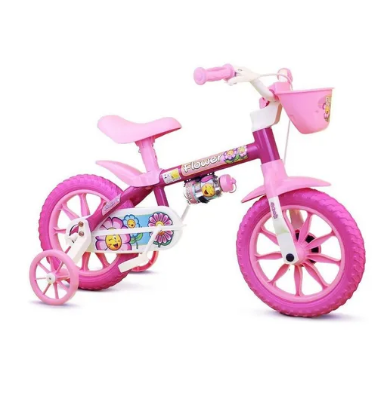 Bicicleta infantil Nathor Flower aro 12 freio tambor cor rosa com rodas de treinamento