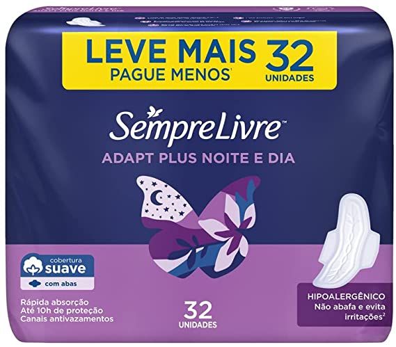 Absorvente Externo Adapt Plus Noite Dia com Abas, Sempre Livre, 32 Unidades