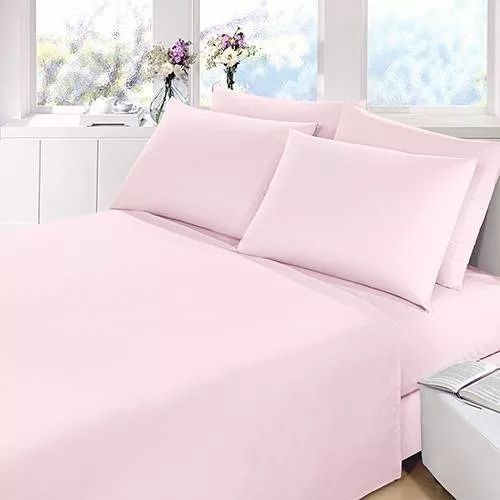 Jogo De Cama 100% ALGODÃO Lençol Com Elastico Solteiro 3 Peças 180 Fios COR: ROSA